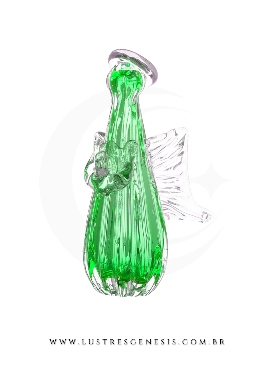 Abajur Decorativo Anjo Gabriel Murano Verde Esmeralda Base Madeira 19cm ou 25cm Para Quarto Sala Cabeceira
